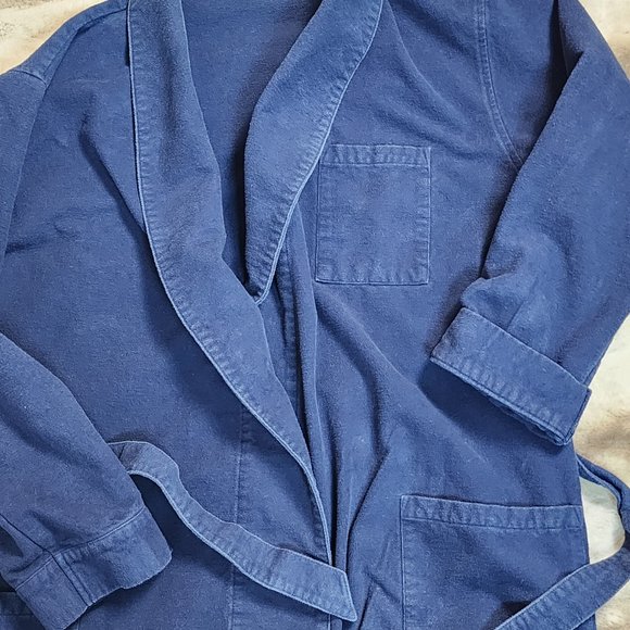 Men's sz M Navy Flannel Shawl Collar Tie Waist 44" Robe - SOFT & THICK - Picture 12 of 12